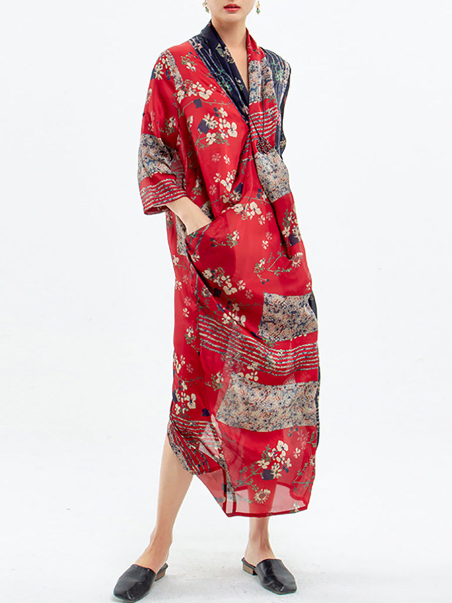 Abito da donna in tencel vintage con stampa floreale intrecciata 