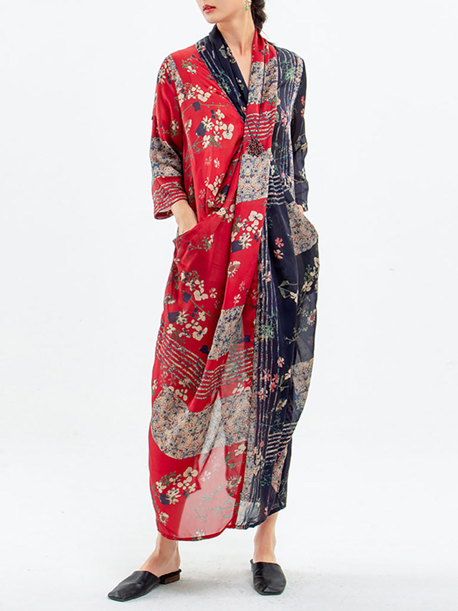 Abito da donna in tencel vintage con stampa floreale intrecciata 