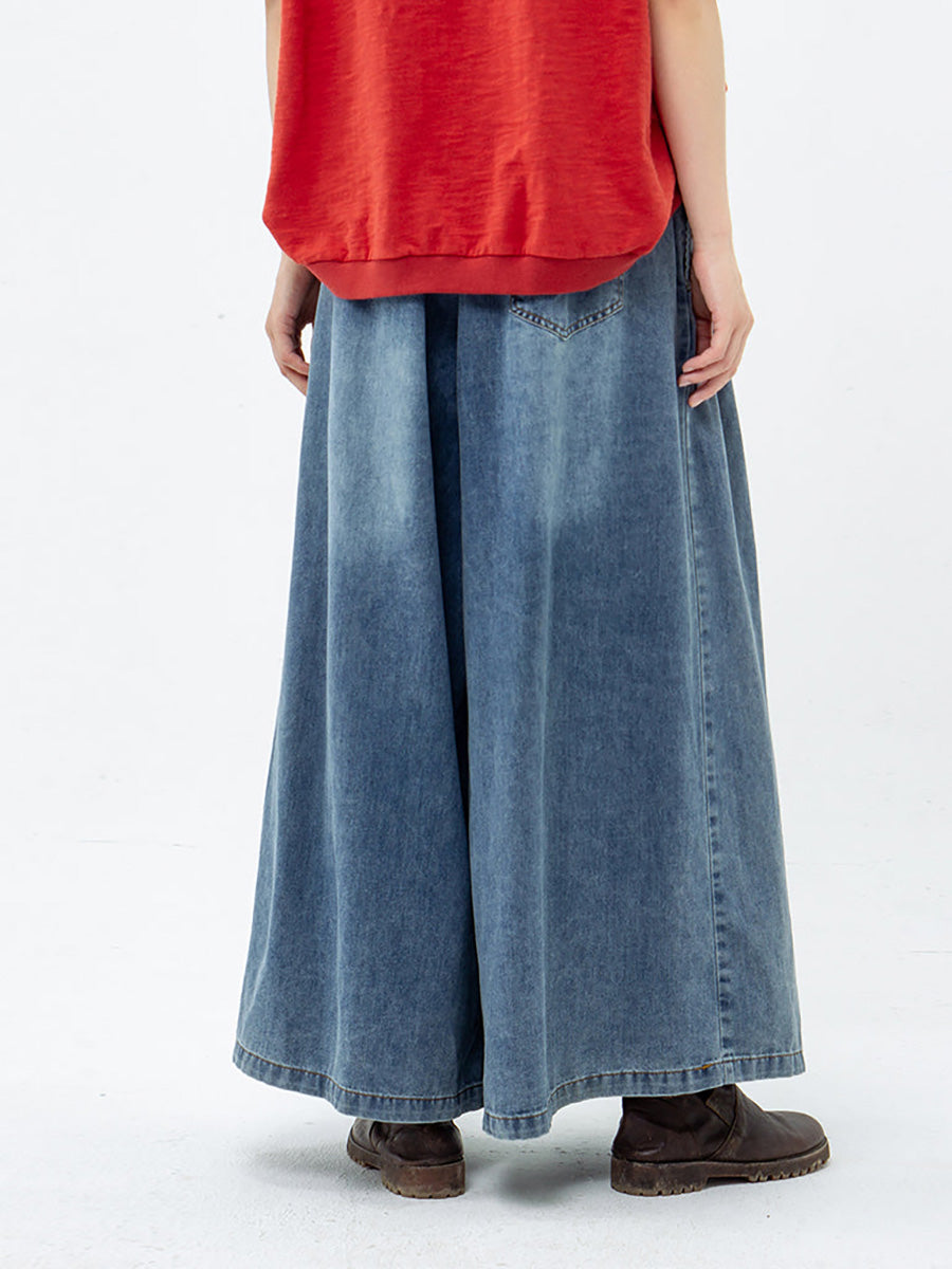 Pantalon large en denim bleu décontracté avec cordon de serrage