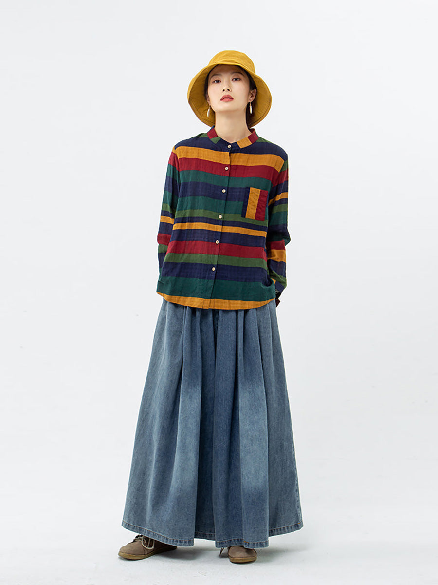 Camicia vintage a righe a maniche lunghe 100% cotone