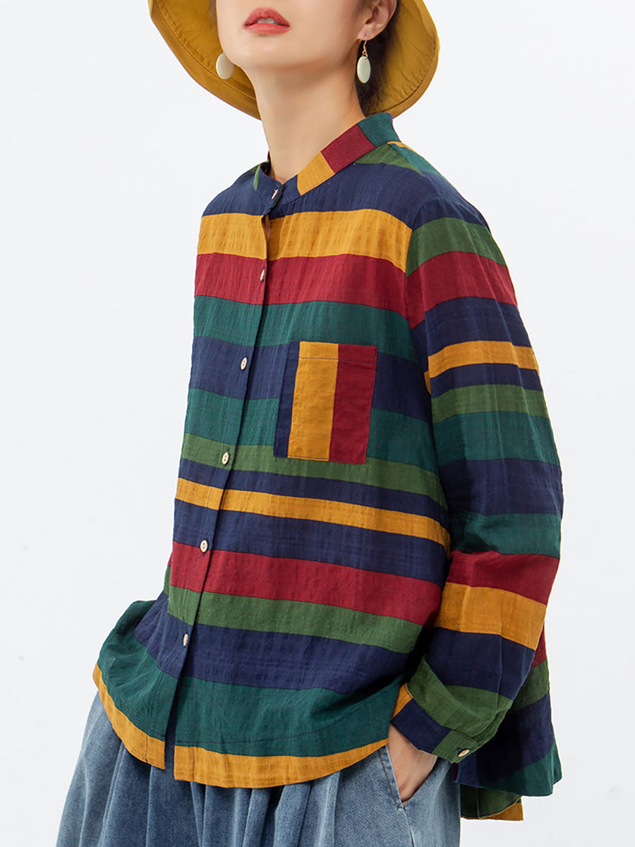 Camicia vintage a righe a maniche lunghe 100% cotone