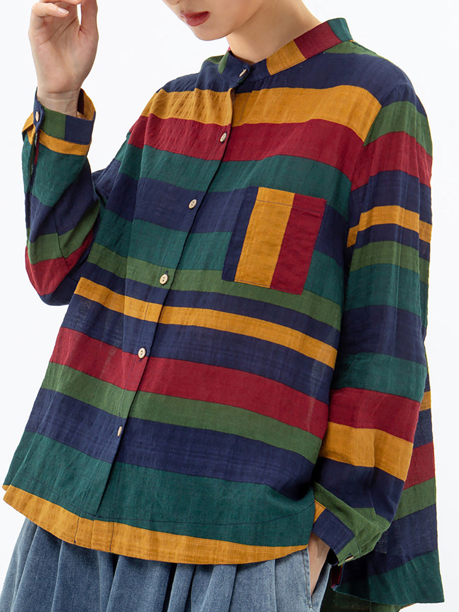 Camicia vintage a righe a maniche lunghe 100% cotone