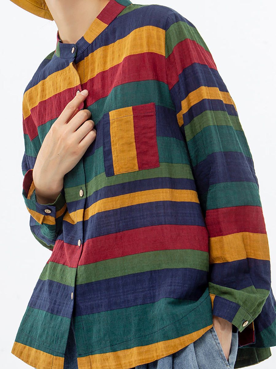 Camicia vintage a righe a maniche lunghe 100% cotone