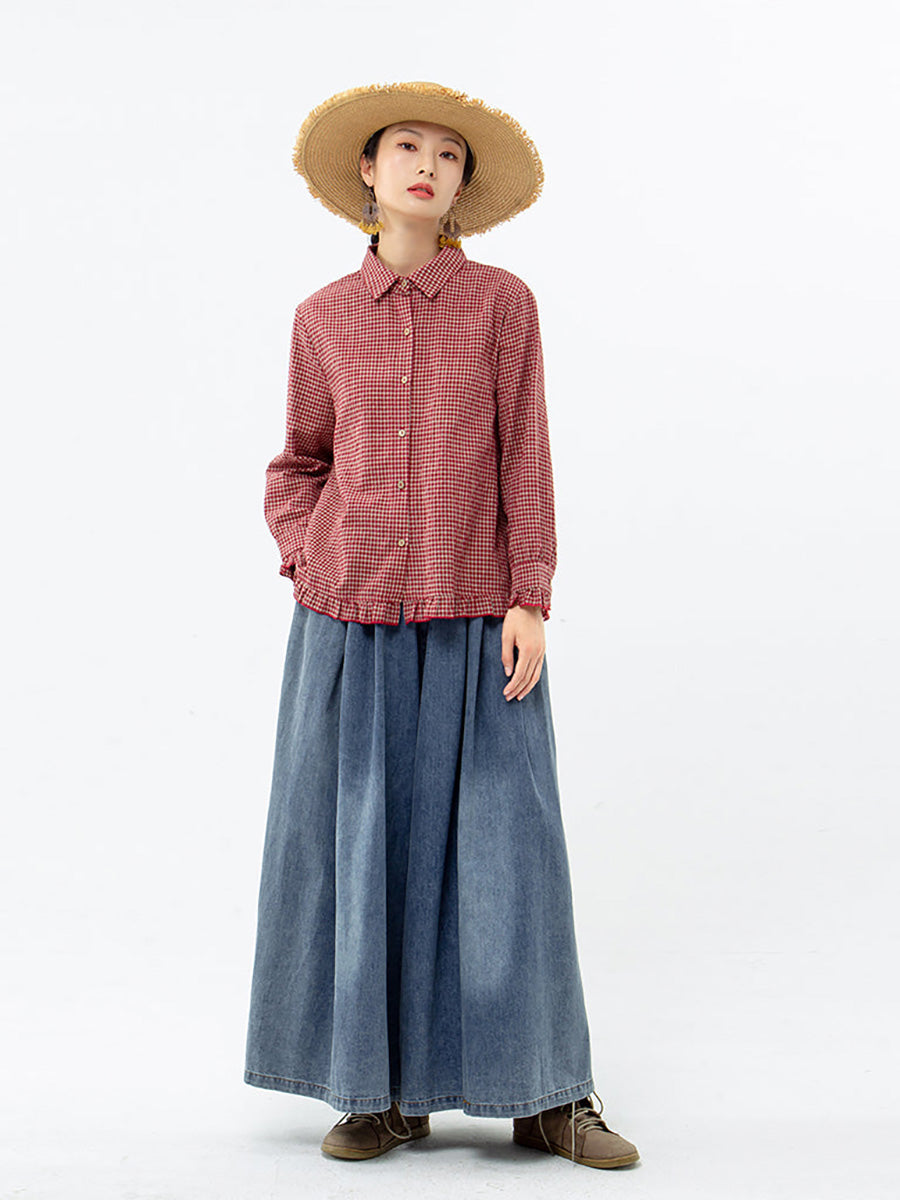 Camicia da donna in lino e cotone a quadri fatta a mano