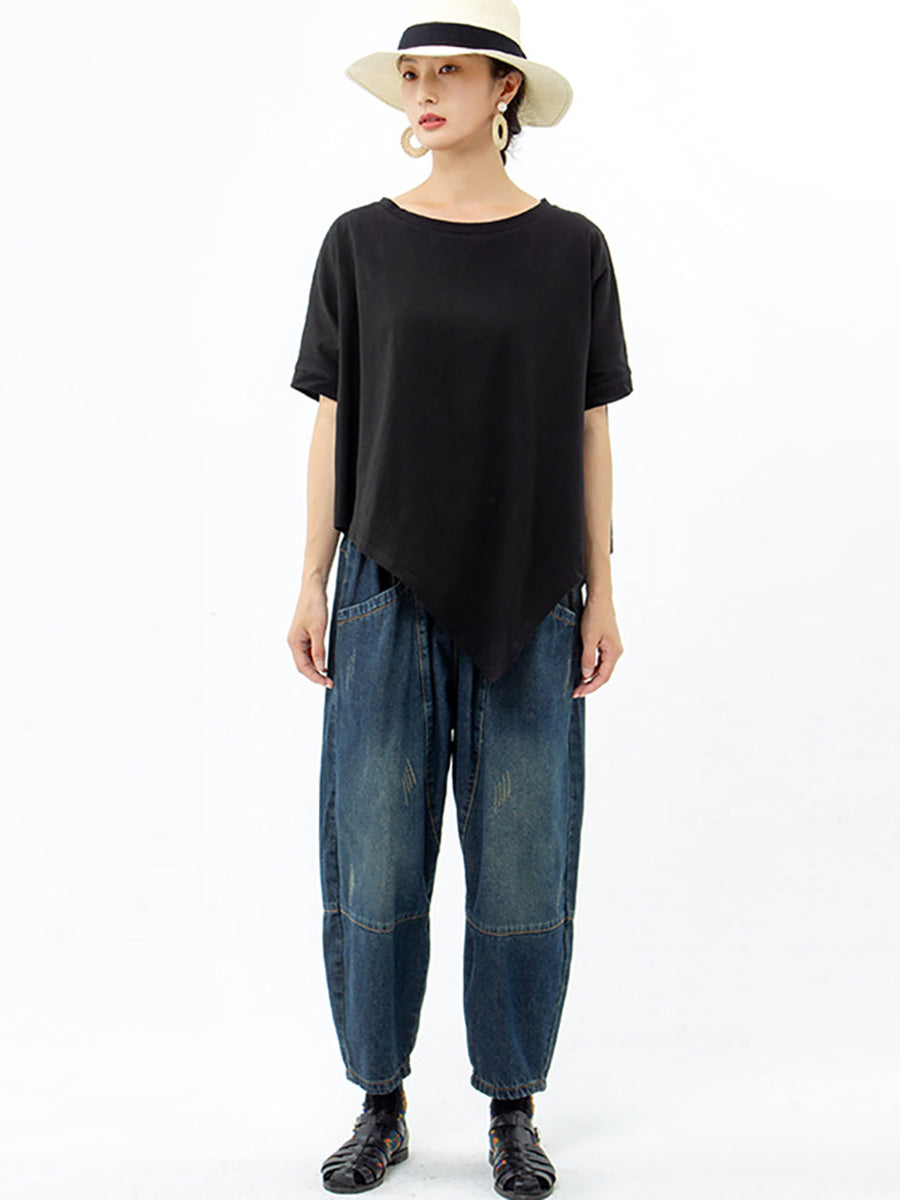 T-shirt ample irrégulier en coton pour femme