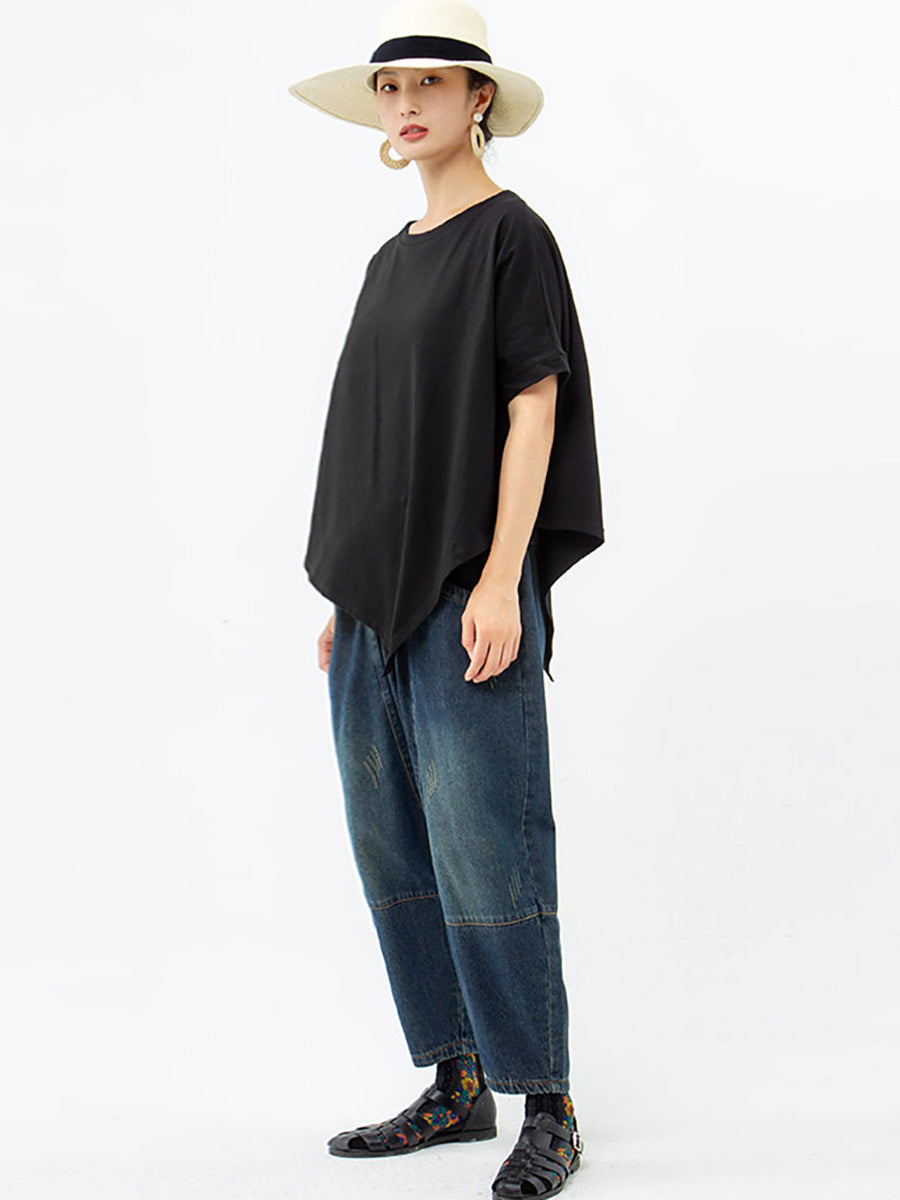 T-shirt ample irrégulier en coton pour femme