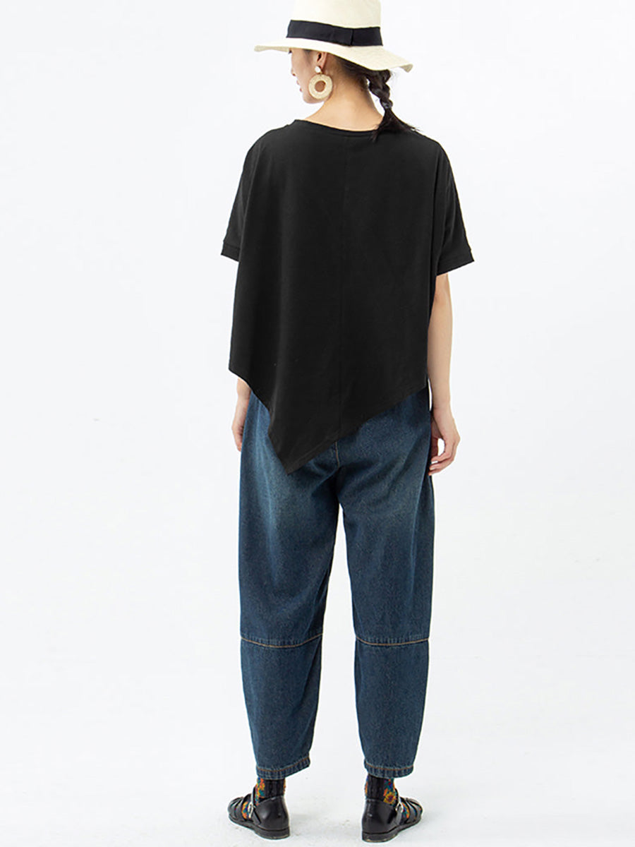 T-shirt ample irrégulier en coton pour femme