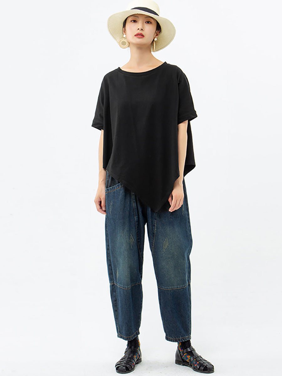 T-shirt ample irrégulier en coton pour femme