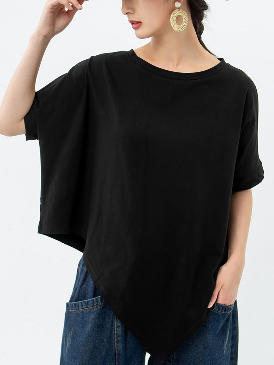 T-shirt ample irrégulier en coton pour femme