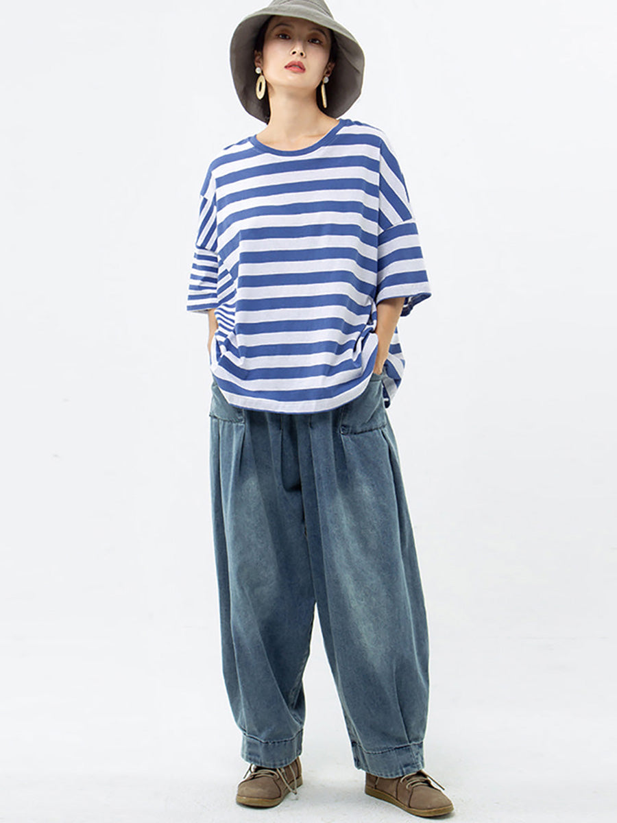 Maglietta casual a righe in cotone