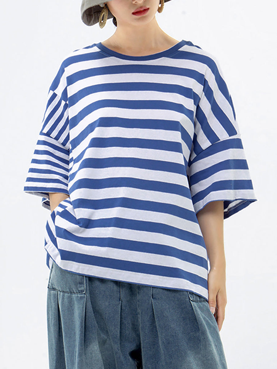 Maglietta casual a righe in cotone