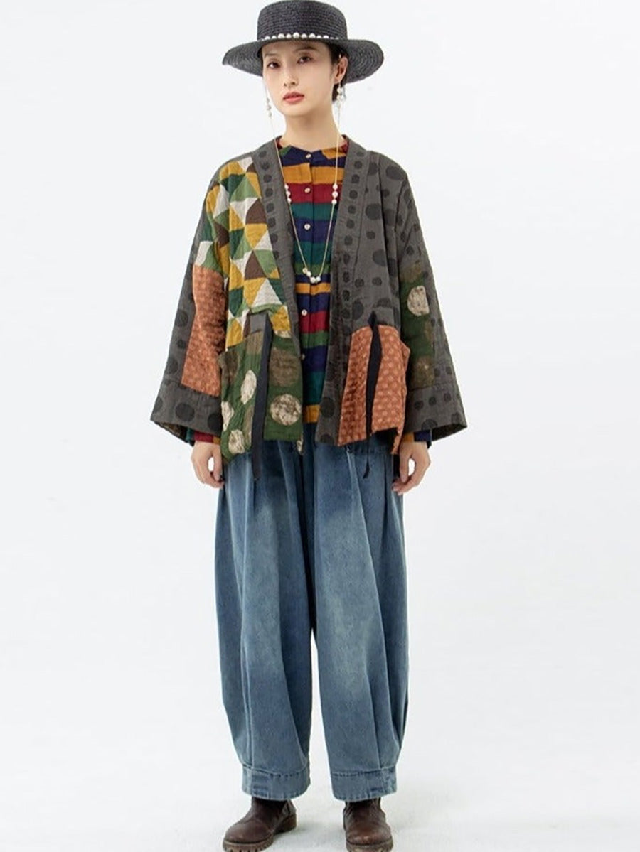 Irregular Geometric Pattern Retro Cotton Coat
