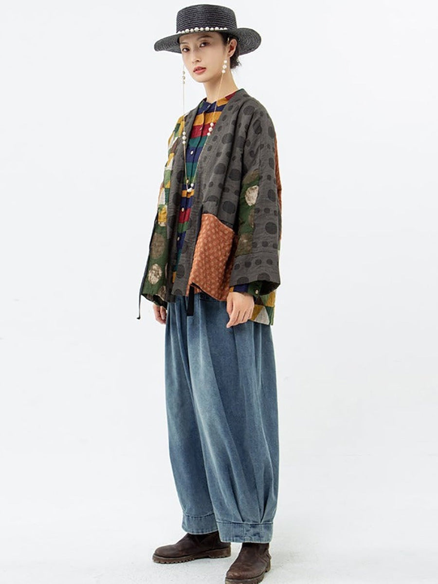 Irregular Geometric Pattern Retro Cotton Coat
