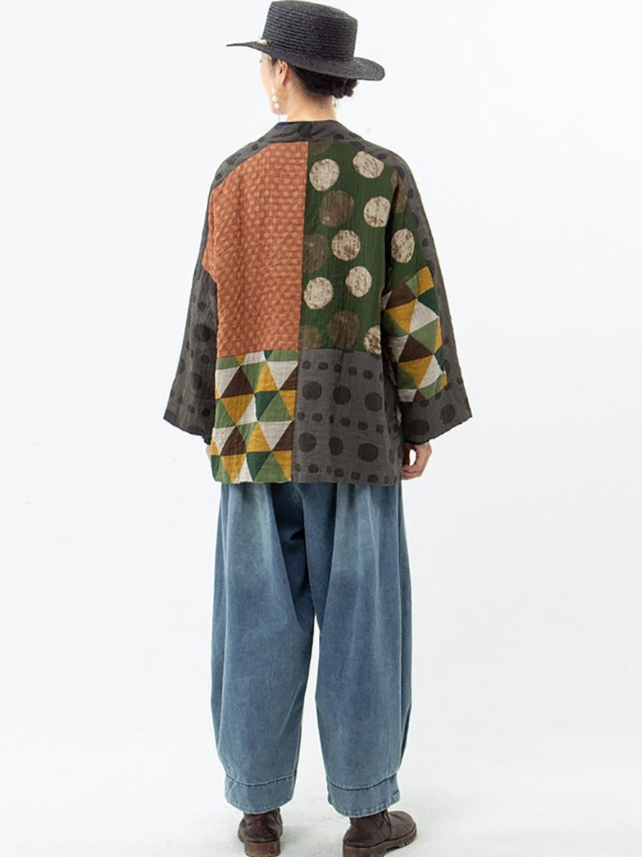 Irregular Geometric Pattern Retro Cotton Coat