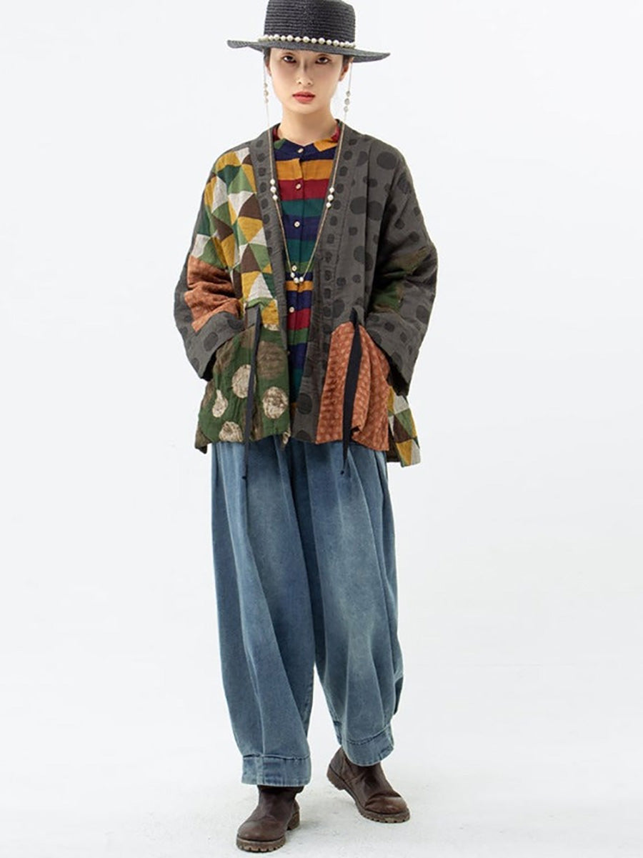 Irregular Geometric Pattern Retro Cotton Coat