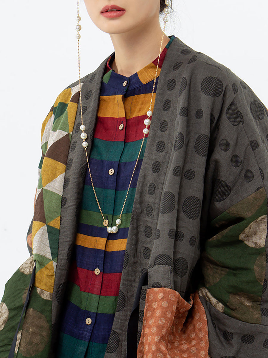 Irregular Geometric Pattern Retro Cotton Coat