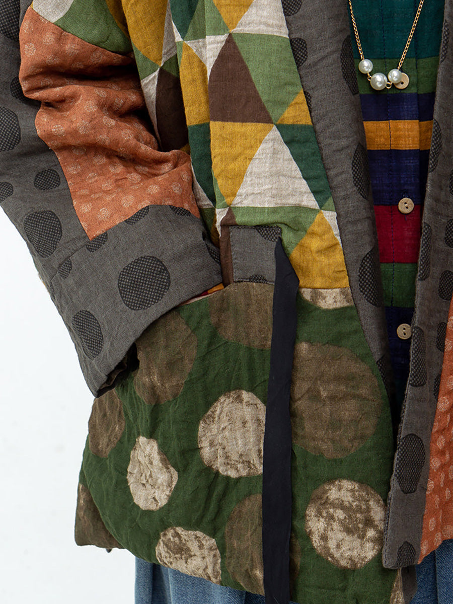Irregular Geometric Pattern Retro Cotton Coat
