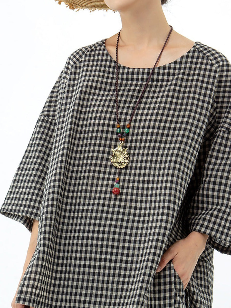 Blusa e pantaloni retrò in cotone e lino a quadri