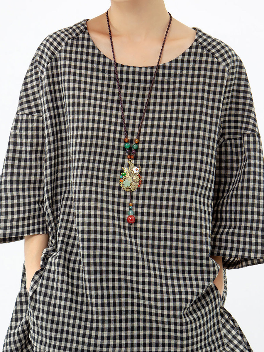 Blusa e pantaloni retrò in cotone e lino a quadri