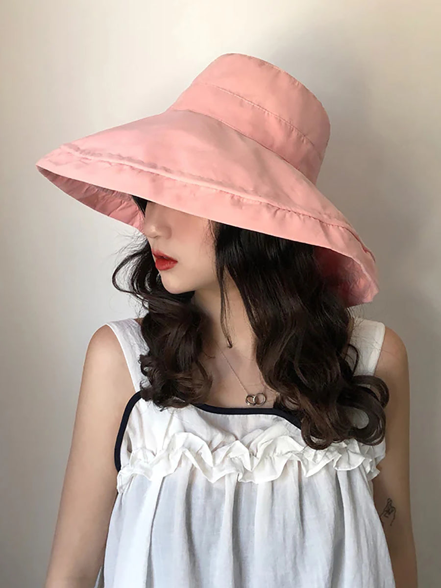 Cappello da sole estivo da donna, colore unico, pieghevole