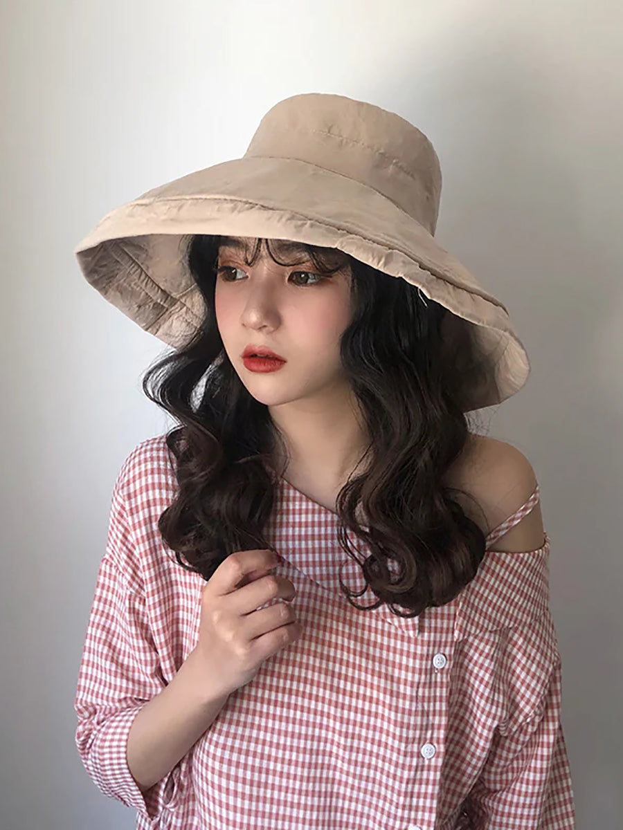 Cappello da sole estivo da donna, colore unico, pieghevole