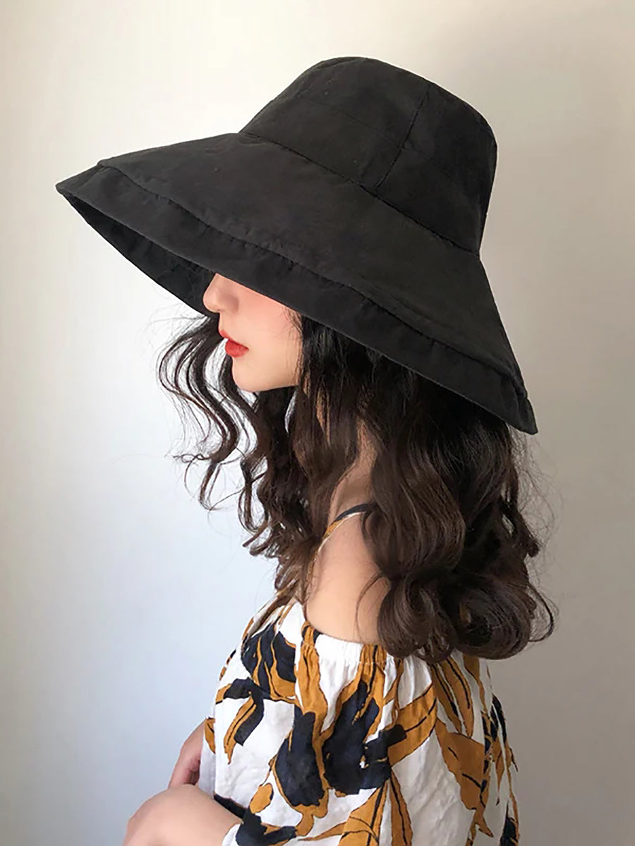 Cappello da sole estivo da donna, colore unico, pieghevole