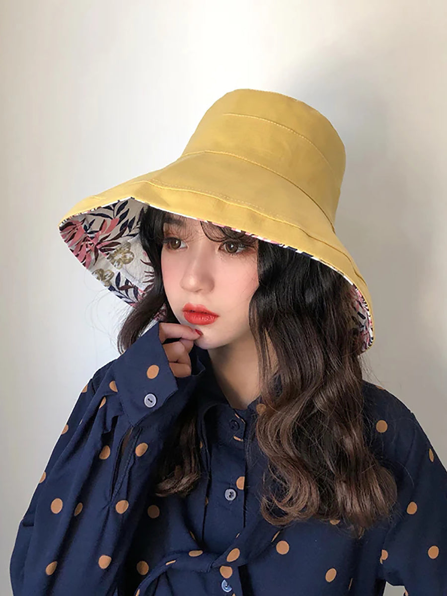 Cappello da sole estivo da donna, colore unico, pieghevole