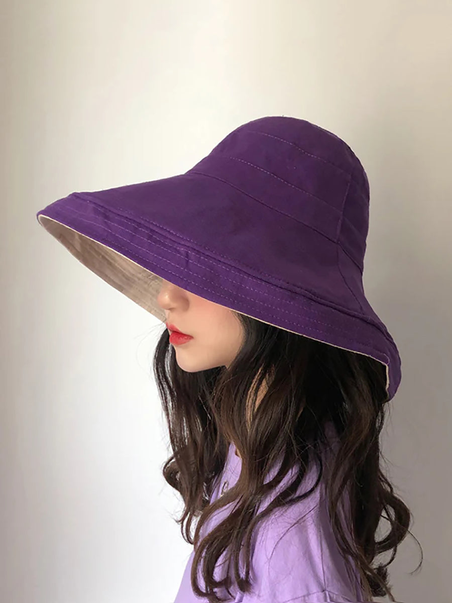 Cappello da sole estivo da donna, colore unico, pieghevole