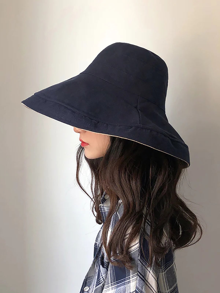 Cappello da sole estivo da donna, colore unico, pieghevole
