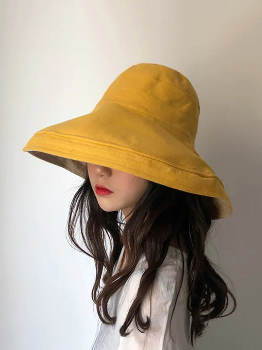 Cappello da sole estivo da donna, colore unico, pieghevole