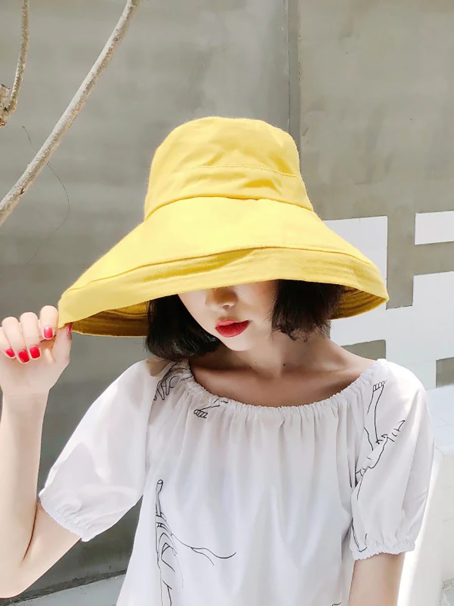 Cappello da sole estivo da donna, colore unico, pieghevole
