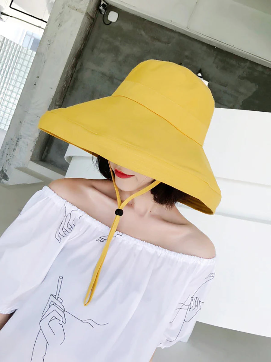 Cappello da sole estivo da donna, colore unico, pieghevole