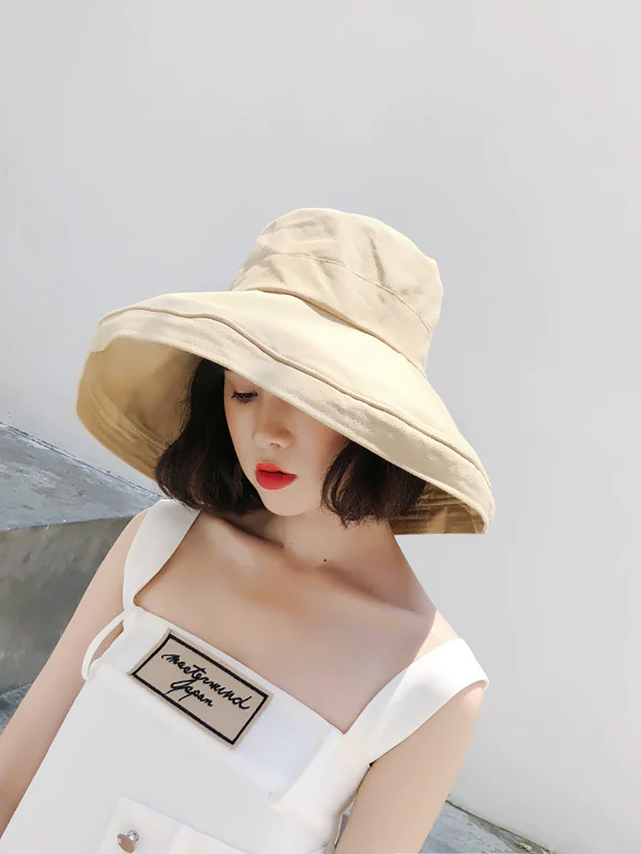 Cappello da sole estivo da donna, colore unico, pieghevole