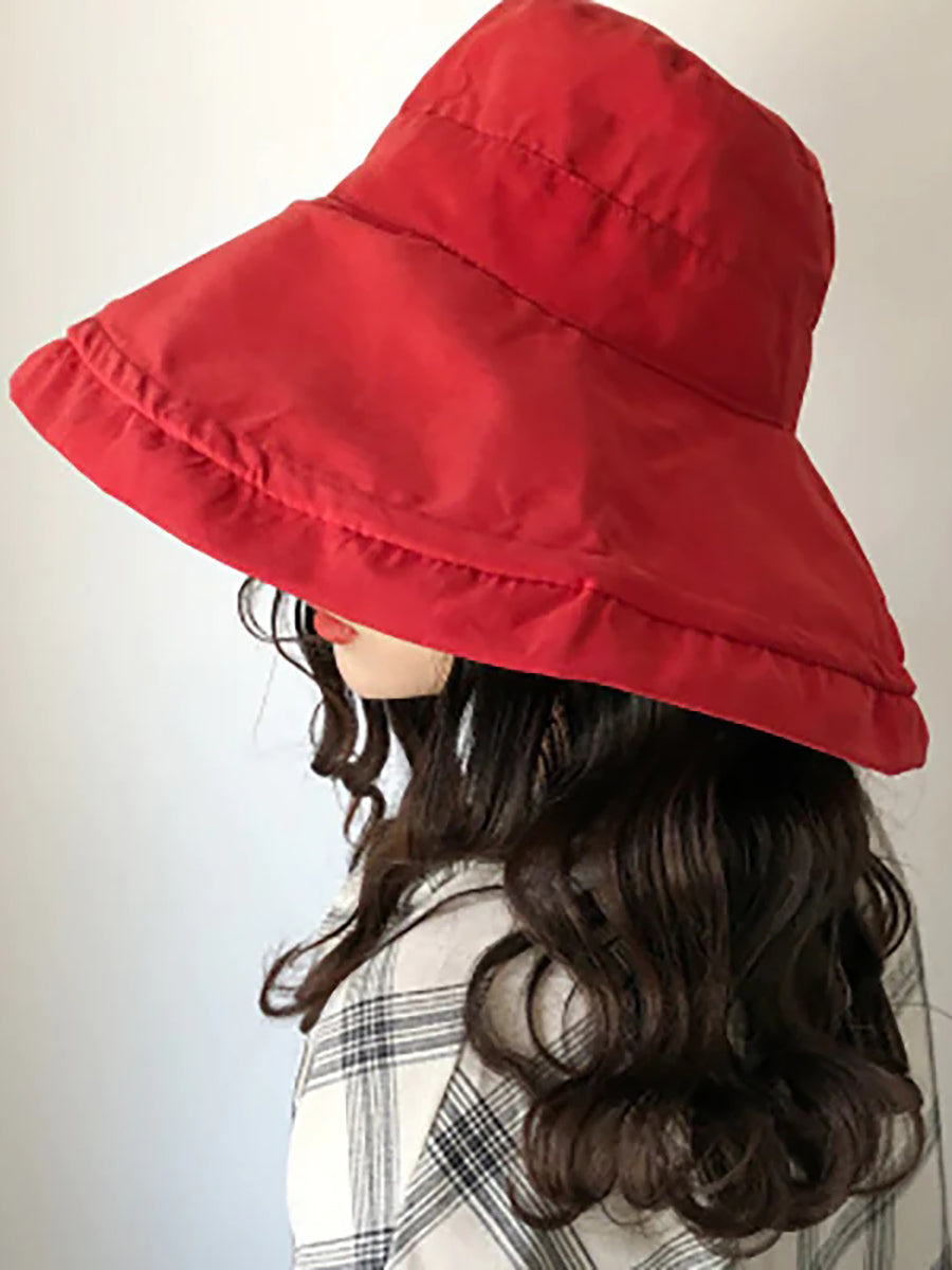 Cappello da sole estivo da donna, colore unico, pieghevole
