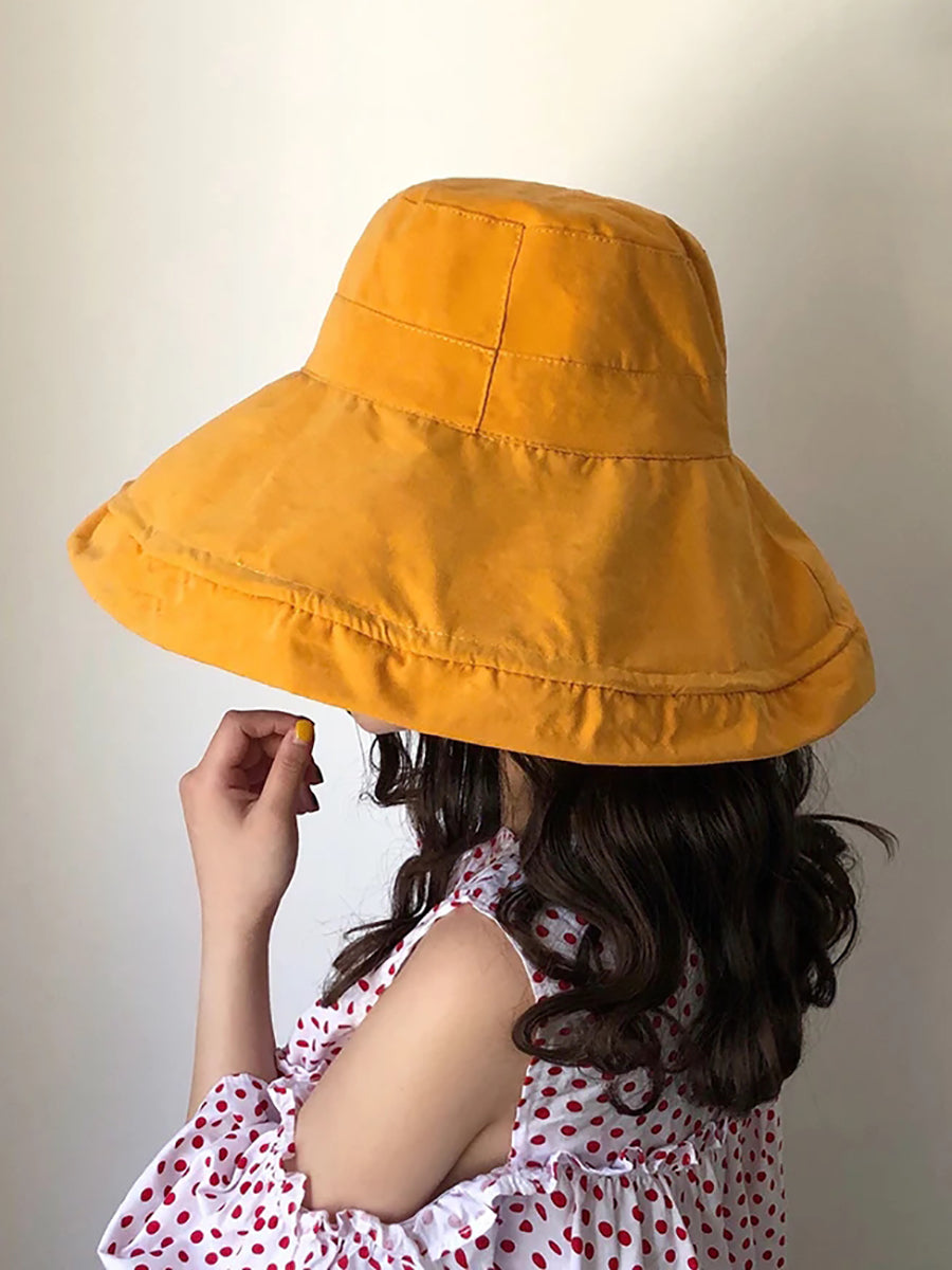 Cappello da sole estivo da donna, colore unico, pieghevole