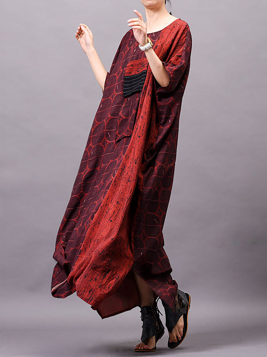 Abito lungo con stampa estiva vintage da donna