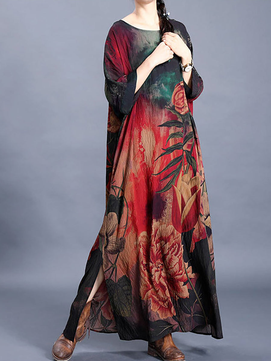 Women Causal Retro Floral Maxi Dress