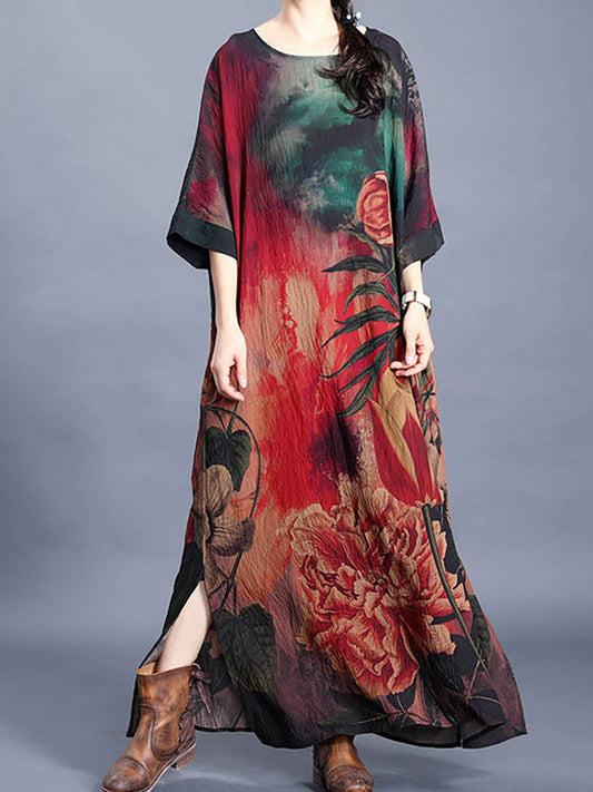 Women Causal Retro Floral Maxi Dress
