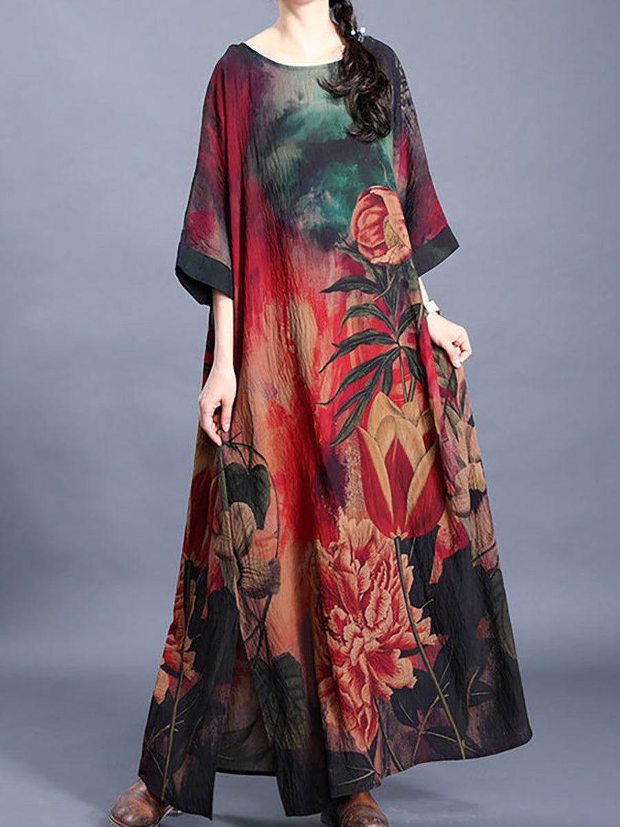 Women Causal Retro Floral Maxi Dress