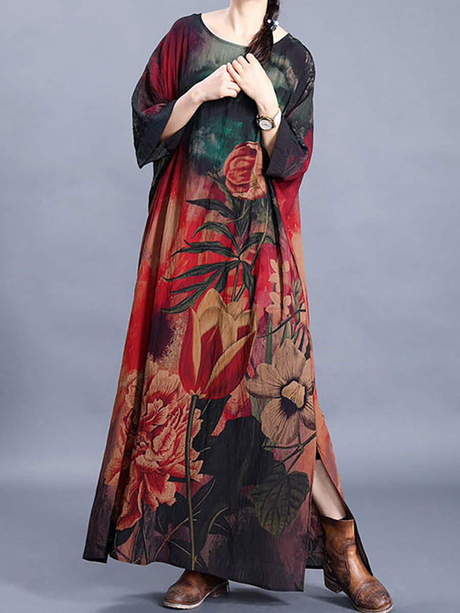 Women Causal Retro Floral Maxi Dress