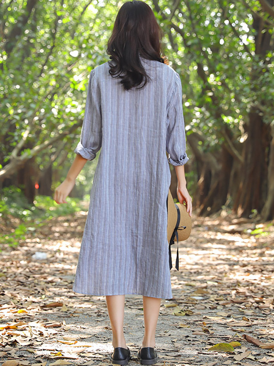 Robe à rayures simple boutonnage avec col polo et fente latérale pour femme