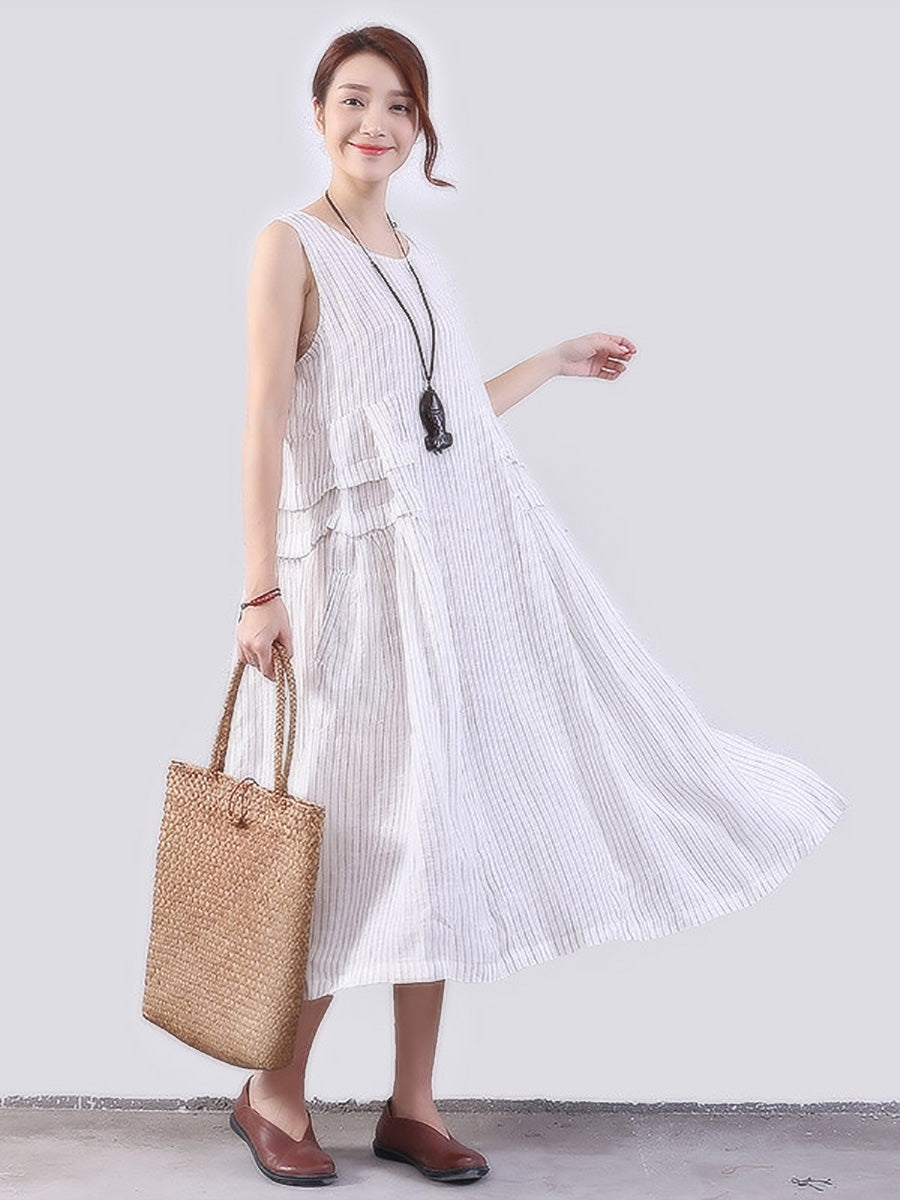 Abito gilet a righe con giunture piegate da donna