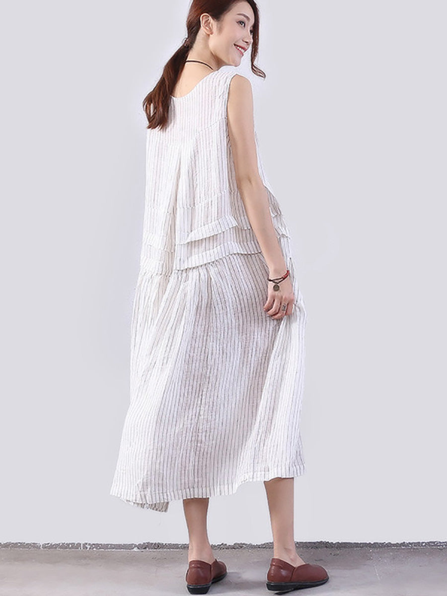 Abito gilet a righe con giunture piegate da donna