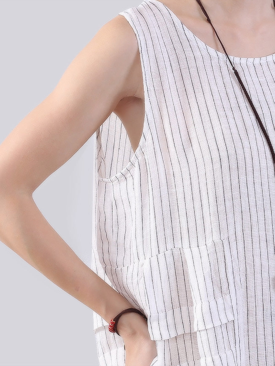 Abito gilet a righe con giunture piegate da donna