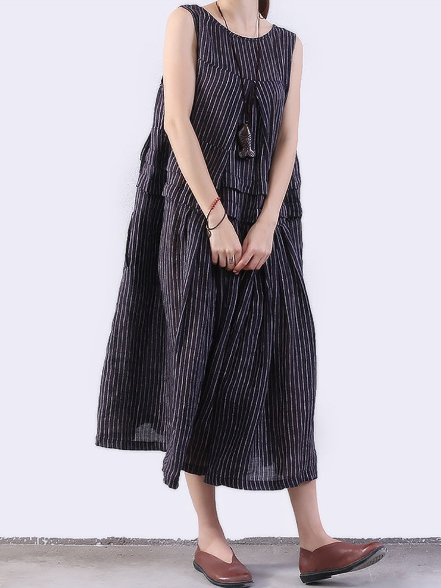 Abito gilet a righe con giunture piegate da donna