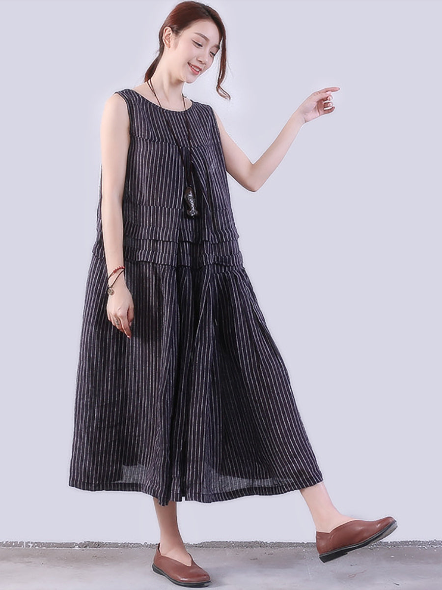 Abito gilet a righe con giunture piegate da donna