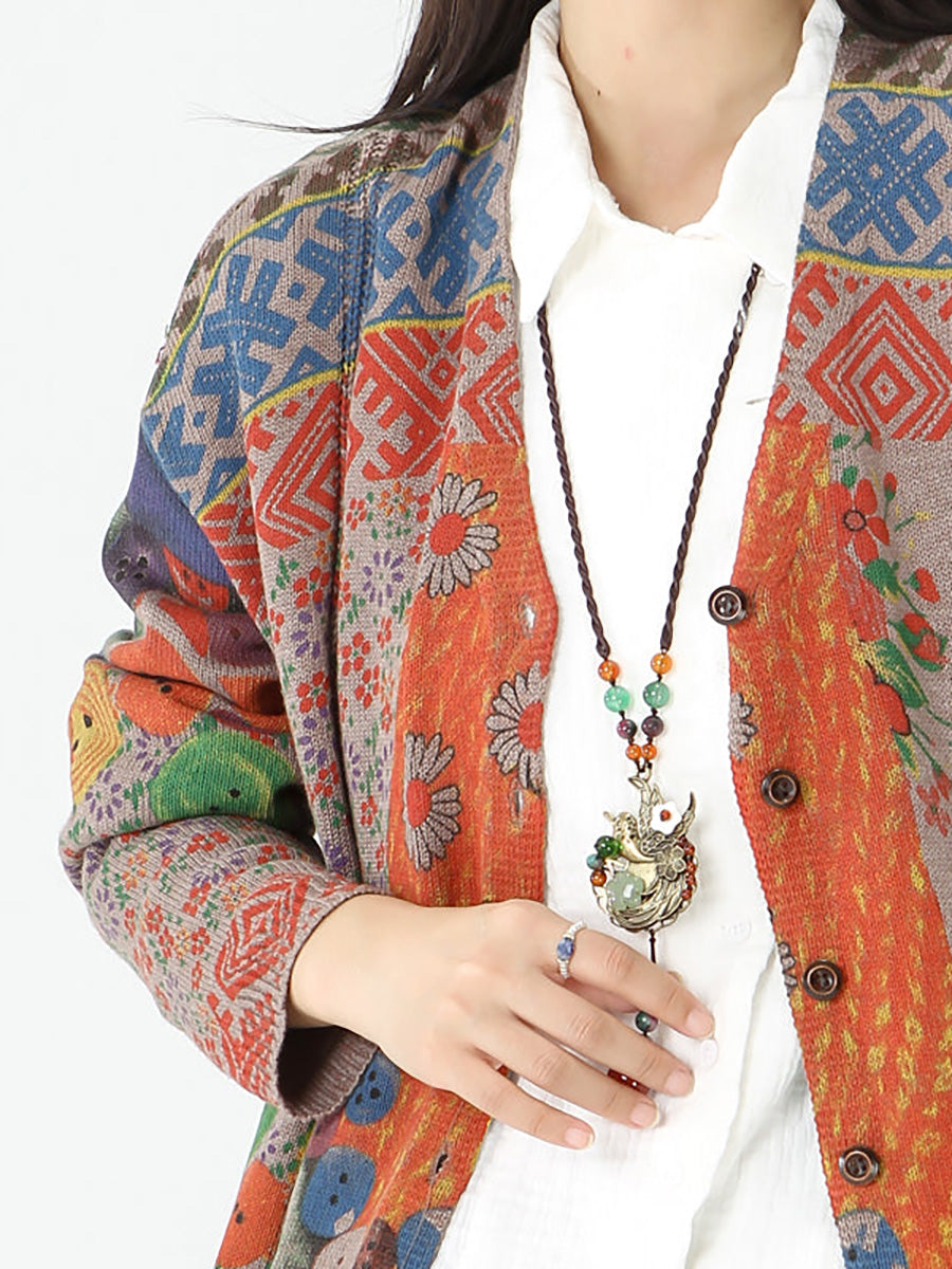 Cardigan vintage a maniche lunghe con tasca da donna