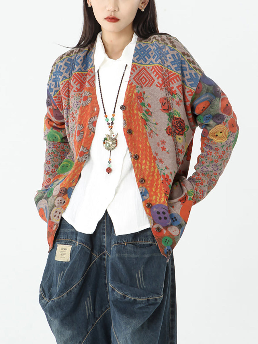 Cardigan vintage a maniche lunghe con tasca da donna
