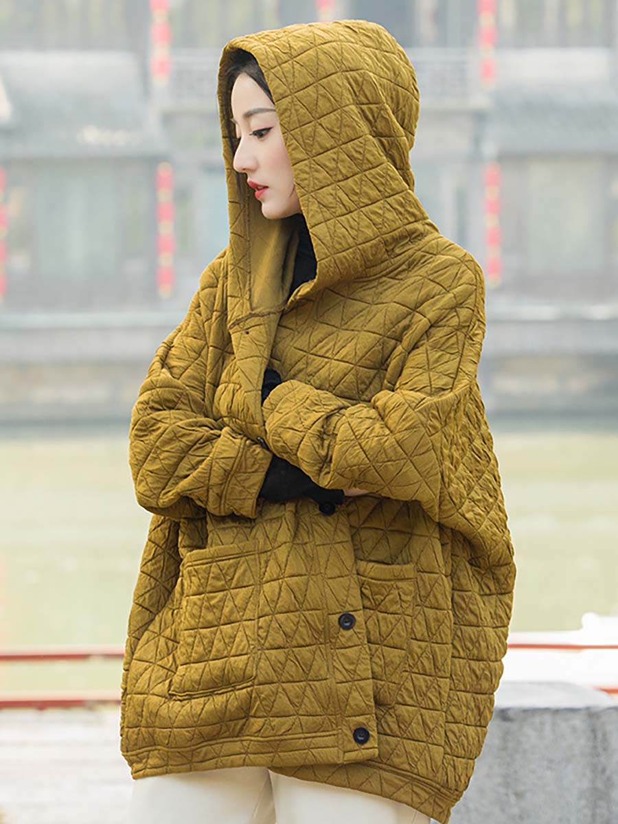 Cappotto con cappuccio e tasca con bottoni casual invernale da donna