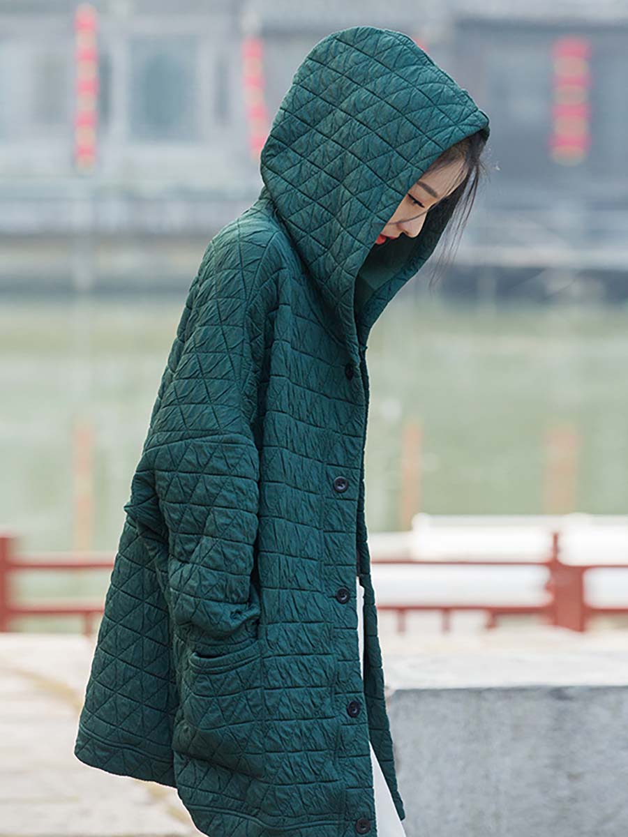 Cappotto con cappuccio e tasca con bottoni casual invernale da donna